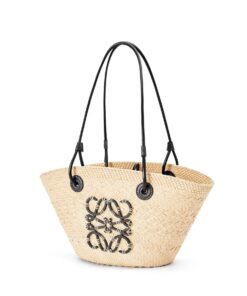 Small Anagram Basket bag in iraca palm and calfskin