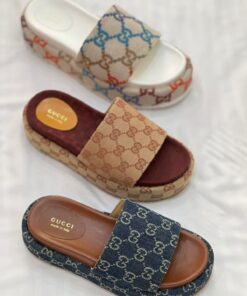 Gucci Angelina GG Canvas Platform Slide Sandal