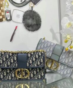 Dior Montaigne Chain Bag With Blue Oblique Jacquard Skin