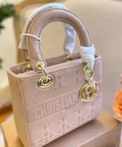 Christian Dior Stella Embroidered Medium Lady-D Pink Bag