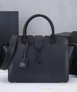 Saint Laurent Navy Crocodile-Embossed Mini Cassandra Top Handle Bag