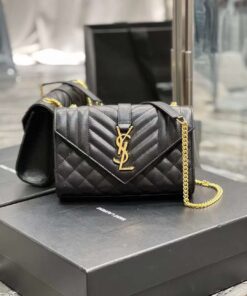 YSL Envelope Leather Handbag in Silver Hardware