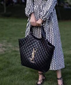 YSL Envelope Leather Handbag in Black Hardware