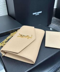Saint Laurent Monogram Mini White & Black Leather Bag With Golden Chain