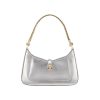Bvlgari Serpenti Baia small shoulder bag in silver striated calf leather with snakehead closure and luxury finish