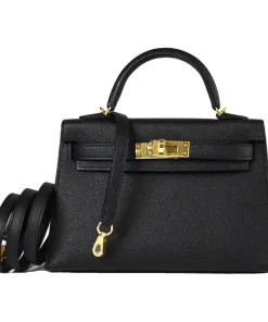 Mini structured leather top-handle bag with polished