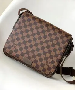 High-end crossbody bag with beige and brown check pattern and adjustable strap