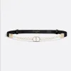 Black calfskin women’s belt with slim 1.5cm width and pearl accents