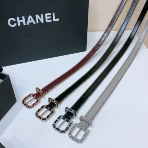 Chic Thin Leather Belt with Decorative Zipper Edge and Crystal Buckle