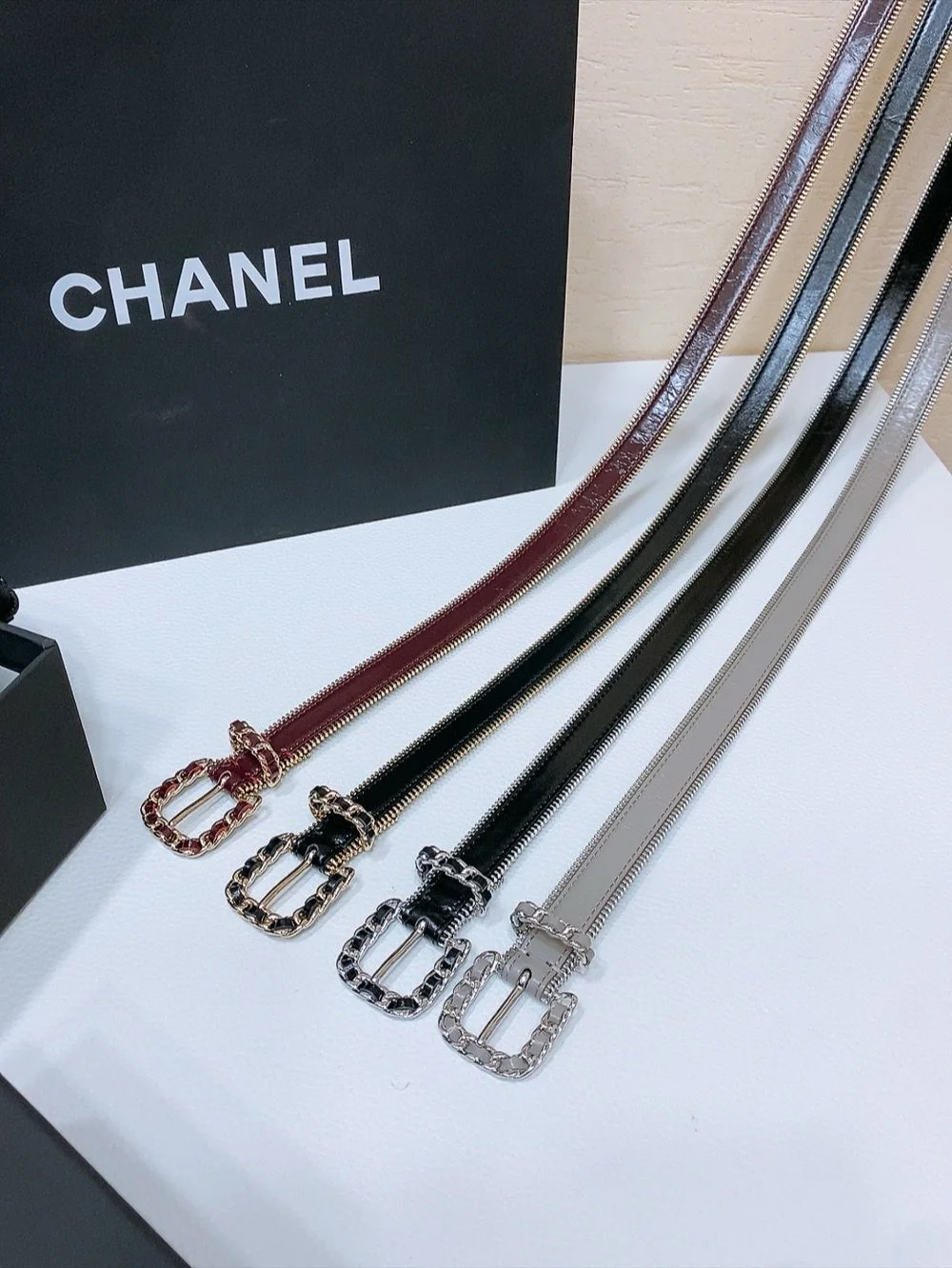 Elegant Thin Belt with Rectangular Crystal Buckle