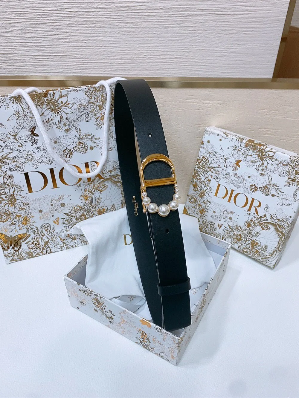 Dior Calfskin Belt with Embellished Signature Buckle