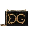 Front view of the Devotion mini bag with the large, ornate gold DG logo and chain strap.
