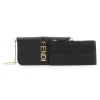 Black Fendigraphy Wallet On Chain featuring the distinctive curved metal Fendi lettering and fine gold chain strap.
