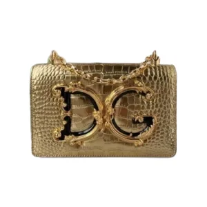 View showing the elegant gold chain strap with the leather/fabric shoulder comfort pad.