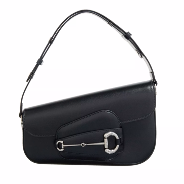 Black saffiano leather shoulder bag with silver hardware Black saffiano leather shoulder bag with silver details on display