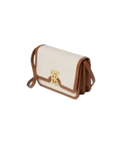 Burberry Small TB canvas and leather shoulder bag featuring a Thomas Burberry monogram clasp and topstitched leather trim
