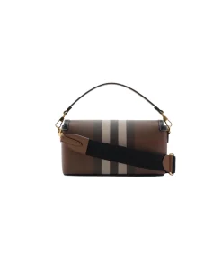 Stylish brown Burberry Note bag with top handle and crossbody strap for everyday use