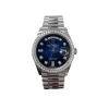 18k blue Rolex Day-Date watch with sparkling diamond bezel