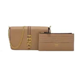 Fendigraphy wallet styled as a clutch with the chain strap removed, highlighting its versatility.