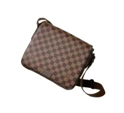 High-end crossbody bag with beige and brown check pattern and adjustable strap