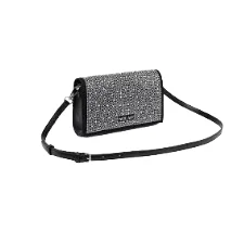 Bvlgari luxury shoulder bag, heavily embellished with crystals or rhinestones on a black background.
