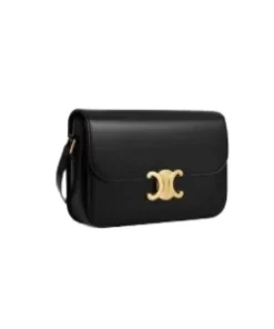 CLASSIQUE TRIOMPHE bag showcasing smooth shiny calfskin leather and gold-finished signature clasp, highlighting premium craftsmanship.