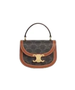 MINI BESACE CLEA handbag featuring the iconic Triomphe canvas pattern with smooth calfskin leather accents and gold-tone hardware.