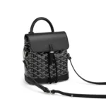 Elegant patterned canvas mini backpack with leather trim, main product view.