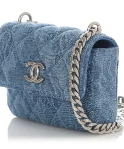 Alternative view of Blue Denim Chanel Mini Flap Bag with Silver Hardware