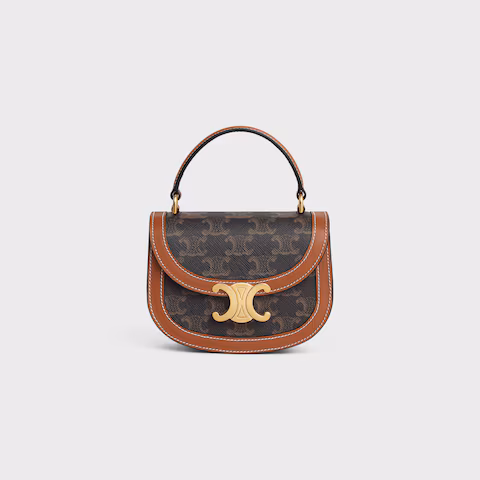 Celine Mini Besace Clea Bag in Triomphe Canvas and Calfskin – Stylish Everyday Crossbody MINI BESACE CLEA handbag featuring the iconic Triomphe canvas pattern with smooth calfskin leather accents and gold-tone hardware.
