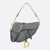 grey Dior Saddle Bag featuring signature logo pattern