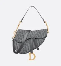 grey Dior Saddle Bag featuring signature logo pattern