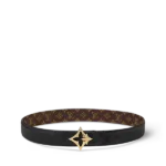 Close-up of Flowergram reversible belt with floral gold-tone buckle”