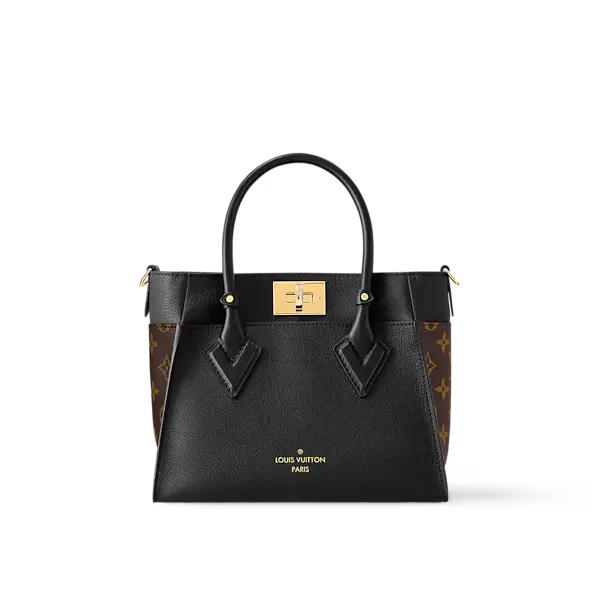 louis-vuitton-on-my-side-pm-tote-bag Small luxury tote bag featuring soft leather with patterned side panels