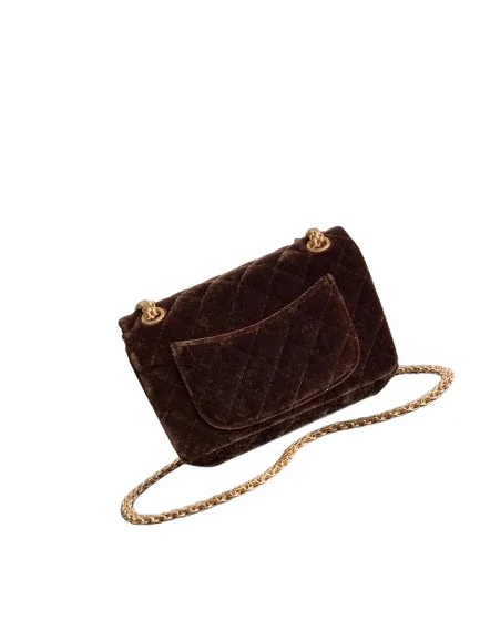 Chanel Medium Quilted Felt Velvet Flap Bag with Chain Strap - Image 2