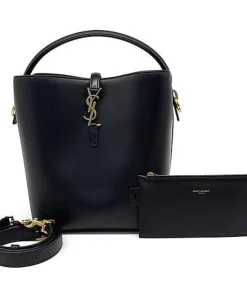 Front view of LE 37 mini bucket bag in shiny lambskin leather with CASSANDRE hook closure.