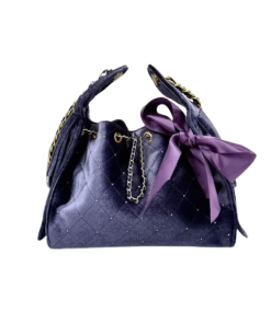 Chanel Velvet Quilted Drawstring Bucket Bag with Chain, Stylish Designer Women’s Hobo Bag