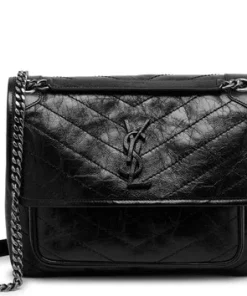Black quilted leather Saint Laurent shoulder bag with chain strap and front flap design