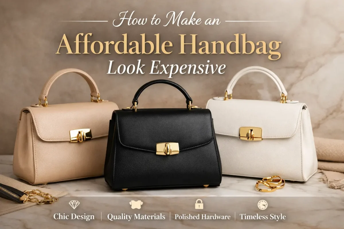 What makes a handbag look expensive? Structured neutral handbags with gold hardware, clean lines, and timeless design displayed on a marble background.