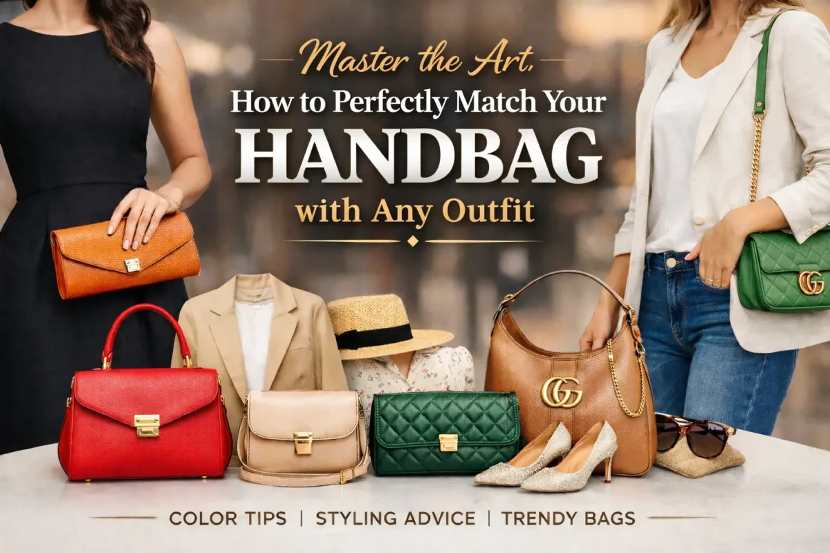 How to Match Handbag with Outfit, Stylish handbags, including clutch, crossbody, and shoulder bags, paired with different outfits for fashion tips and color coordination.