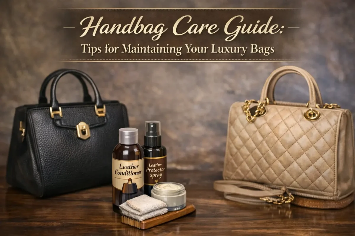 Elegant luxury handbag on a neutral background showing how to care for handbags with gentle lighting