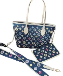 Alternative view of Luxe Denim Monogram Tote Bag, Stylish Women’s Shoulder & Crossbody Handbag