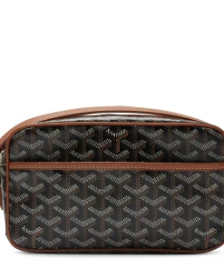 Goyard Cap-Vert PM Bag interior showing yellow cotton lining and flat inside pocket