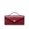 Chanel burgundy quilted leather evening clutch with gold CC logo and top handle