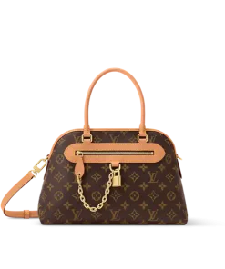 Louis Vuitton Ever More PM tote bag in brown Monogram canvas with cowhide leather trims and decorative gold chain