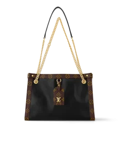 Louis Vuitton Nova PM black calfskin tote bag with gold chain