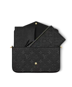 Black Louis Vuitton Pochette Félicie pouch made of Monogram Empreinte leather with gold hardware.