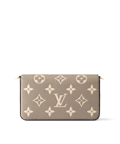Front view of Louis Vuitton Pochette Félicie in light grey Monogram Empreinte leather
