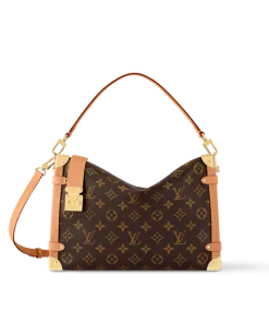 Brown Louis Vuitton Side Trunk GM crossbody bag with gold hardware and leather trim