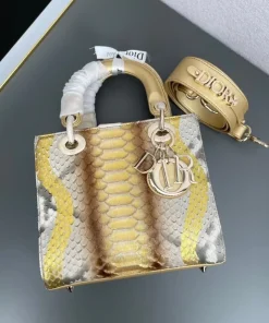 Alternative view of Dior Medium Lady Dior Python Bag, Authentic Golden Snakeskin Leather
